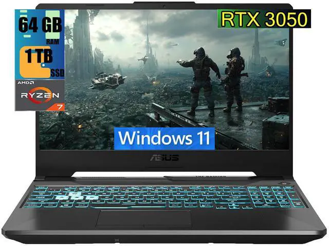 Main image of ASUS TUF A15 Gaming Laptop, 15.6" Full HD 144Hz Display, AMD Ryzen 7 7435HS 8 cores Processor, NVIDIA GeForce RTX 3050 4GB GDDR6, 64GB DDR5  1TB PCIe SSD, RGB Backlit KB, Wi-Fi 6, Windows 11