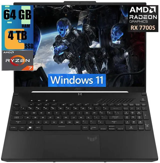 Main image of ASUS TUF A16 Gaming Laptop, 16" FHD+ 165Hz Display, AMD Octa-core Ryzen 7 7735HS Processor, AMD Radeon RX 7700S 8GB Graphic, 64GB DDR5  4TB PCIe SSD, Backlit KB, 720p Webcam, Windows 11