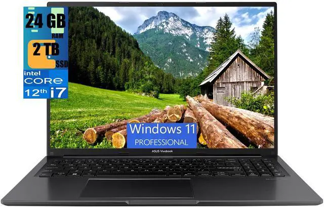 Main image of ASUS Vivobook 16 Laptop, 16" FHD+ (1920 x 1200) Display, Intel Core i7-1255U 10 Cores Processor, Intel Iris Xe Graphics, 24GB DDR4  2TB PCIe SSD, Webcam, HDMI, Wi-Fi, Windows 11 Pro