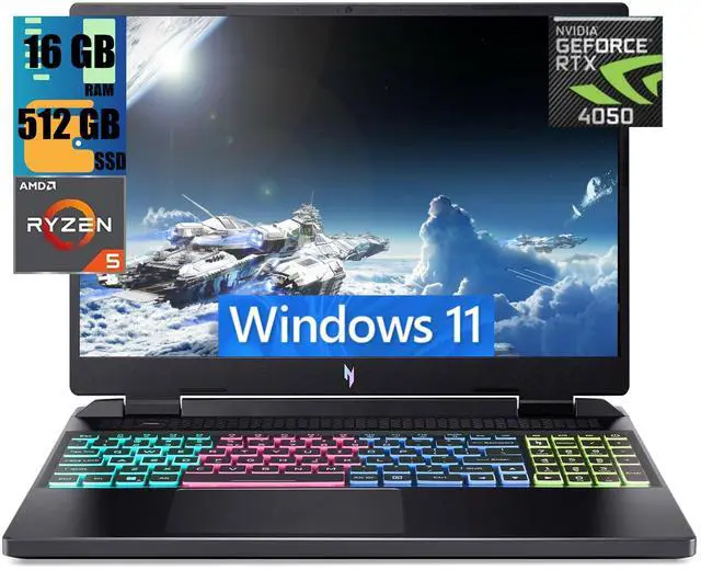 Main image of Acer Nitro 16 Gaming Laptop, 16" WUXGA 165Hz Display, AMD Ryzen 5 7640HS Hexa-Core Processor, GeForce RTX 4050 6GB Graphic, 16GB DDR5  512GB PCIe SSD, WiFi 6E, RGB Backlit KB, Windows 11