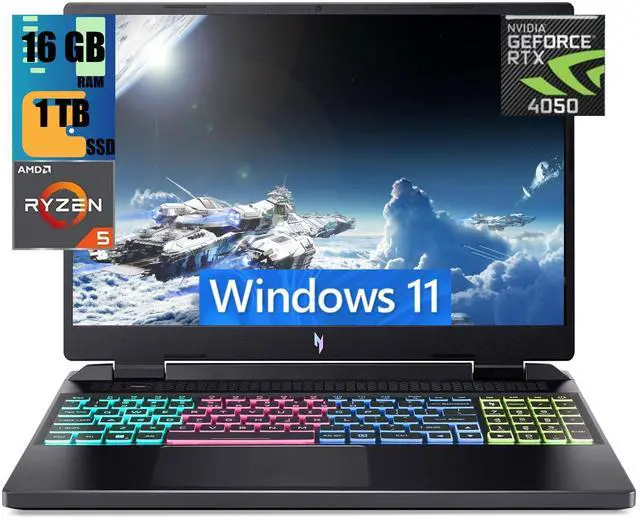 Main image of Acer Nitro 16 Gaming Laptop, 16" WUXGA 165Hz Display, AMD Ryzen 5 7640HS Hexa-Core Processor, GeForce RTX 4050 6GB Graphic, 16GB DDR5  1TB PCIe SSD, WiFi 6E, RGB Backlit KB, Windows 11