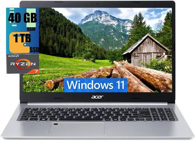 Main image of Acer Aspire 5 15 Slim Laptop, 15.6" Full HD Display, AMD Ryzen 7 3700U Quad-Core Mobile Processor, AMD Radeon Graphics, 40GB DDR4  1TB PCIe SSD, Wi-Fi 6 Backlit Keyboard Fingerprint, Windows 11