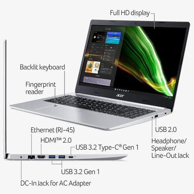 Alt view image 3 of 7 - Acer Aspire 5 15 Slim Laptop, 15.6" Full HD Display, AMD Ryzen 7 3700U Quad-Core Mobile Processor, AMD Radeon Graphics, 40GB DDR4  2TB PCIe SSD, Wi-Fi 6 Backlit Keyboard Fingerprint, Windows 11 Pro