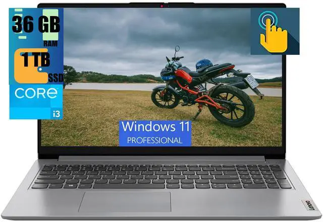 Main image of Lenovo Ideapad 1i 15 Laptop, 15.6" FHD (1920x1080) Touchscreen, Intel Core i3-1215U 6-core processor, Intel UHD Graphics, 36GB DDR4  1TB PCIe SSD, Wi-Fi, HDMI, Windows 11 Pro