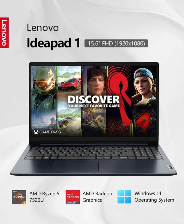 Alt view image 3 of 7 - Lenovo Ideapad 1 15 Laptop, 15.6" FHD Touchscreen, AMD Ryzen 5 7520U Quad Core Processor, AMD Radeon Graphics, 8GB  DDR4  256GB  PCIe SSD, WiFi 6, BT 5.1, Webcam, SD Reader, Windows 11 Home