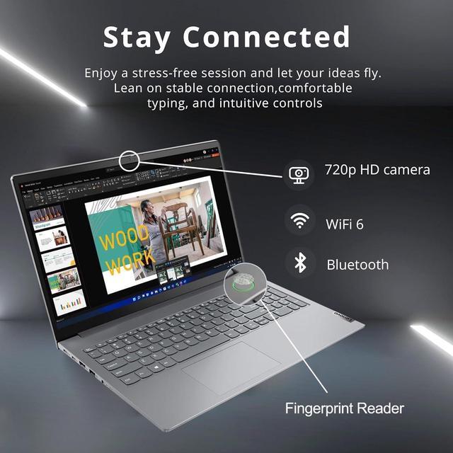 Alt view image 5 of 5 - Lenovo ThinkBook 15 Business Laptop, 15.6" FHD Display, AMD Ryzen 7 5825U 8 Cores Processor, AMD Radeon Graphics, 24GB DDR4  2TB PCIe SSD, FP Reader, HDMI, RJ45, Webcam, Wi-Fi 6, Windows 11