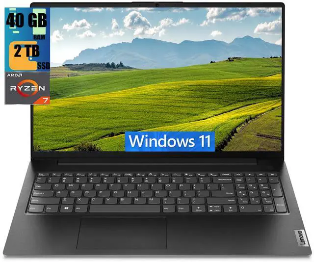 Main image of Lenovo V15 Business Laptop, 15.6" FHD Display, AMD Ryzen 7 7730U 8 Cores Processor, AMD Radeon Graphics, 40GB DDR4  2TB PCIe SSD, Numeric Keypad, HDMI, RJ45, Webcam, Wi-Fi, Windows 11