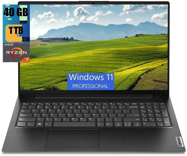 Main image of Lenovo V15 Business Laptop, 15.6" FHD Display, AMD Ryzen 7 7730U 8 Cores Processor, AMD Radeon Graphics, 40GB DDR4  1TB PCIe SSD, Numeric Keypad, HDMI, RJ45, Webcam, Wi-Fi, Windows 11 Pro
