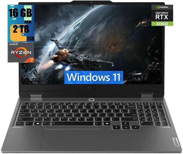 Main image of Lenovo LOQ 15 Gaming Laptop, 15.6" FHD Display, AMD Ryzen 7 7435HS 8-Core Processor, NVIDIA GeForce RTX 4060 8GB GDDR6, 16GB DDR5  2TB PCIe SSD, Wi-Fi 6 Bluetooth 5.2 Backlit KB, Windows 11