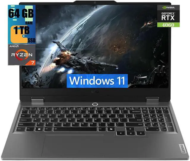 Main image of Lenovo LOQ 15 Gaming Laptop, 15.6" FHD Display, AMD Ryzen 7 7435HS 8-Core Processor, NVIDIA GeForce RTX 4060 8GB GDDR6, 64GB DDR5  1TB PCIe SSD, Wi-Fi 6 Bluetooth 5.2 Backlit KB, Windows 11