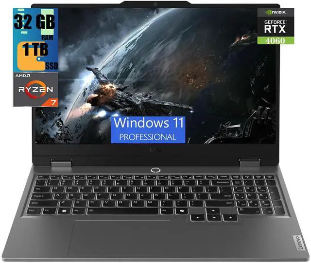 Main image of Lenovo LOQ 15 Gaming Laptop, 15.6" FHD Display, AMD Ryzen 7 7435HS 8-Core Processor, NVIDIA GeForce RTX 4060 8GB GDDR6, 32GB DDR5  1TB PCIe SSD, Wi-Fi 6 Bluetooth 5.2 Backlit KB, Windows 11 Pro