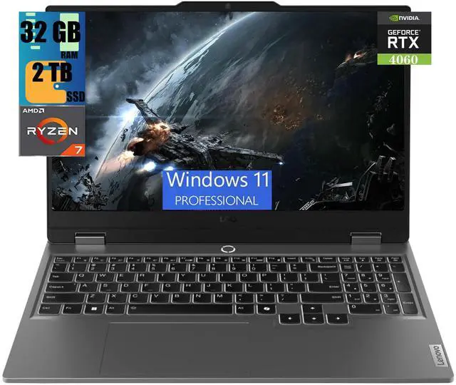 Main image of Lenovo LOQ 15 Gaming Laptop, 15.6" FHD Display, AMD Ryzen 7 7435HS 8-Core Processor, NVIDIA GeForce RTX 4060 8GB GDDR6, 32GB DDR5  2TB PCIe SSD, Wi-Fi 6 Bluetooth 5.2 Backlit KB, Windows 11 Pro