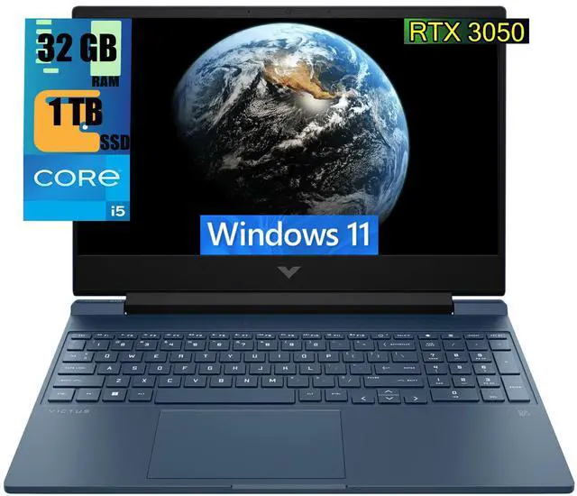 Main image of HP Victus 15 Gaming Laptop, 15.6" FHD 144Hz Display, Intel Core i5-12450H 8 Cores Processor, NVIDIA GeForce RTX 3050 4 GB GDDR6, 32GB DDR4  1TB PCIe SSD, Backlit Keyboard, Wi-Fi 6, Windows 11