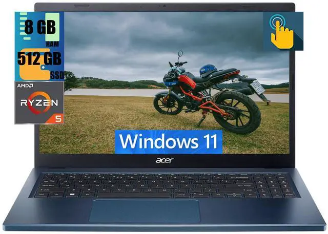 Alt view image 2 of 7 - Acer Aspire 3 15 Laptop, 15.6" FHD (1920 x 1080) Touchscreen, AMD Ryzen 5 7520U 4 Cores Processor, AMD Radeon Graphics, 8GB  DDR4  512GB  PCIe SSD, Wi-Fi 6, Windows 11 Home