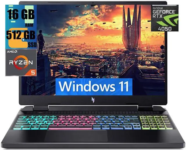 Main image of Acer Nitro 16 Gaming Laptop, 16" WUXGA 165Hz Display, AMD Ryzen 5 7640HS Hexa-Core Processor, GeForce RTX 4050 6GB Graphic, 16GB DDR5  512GB PCIe SSD, WiFi 6E, RGB Backlit KB, Windows 11