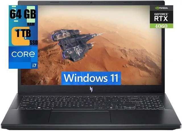 Main image of Acer Nitro V 15 Gaming Laptop, 15.6" FHD Display, Intel i7-13620H 10-Core Processor, NVIDIA GeForce RTX 4060 8GB GDDR6, 64GB DDR5  1TB PCIe SSD, Backlit Keyboard Thunderbolt 4 Wi-Fi 6, Windows 11