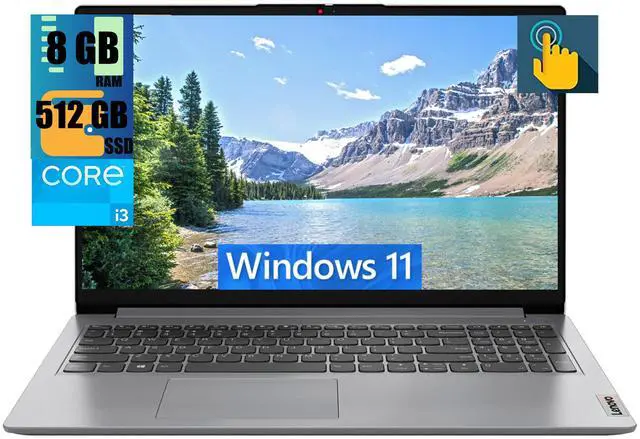 Main image of Lenovo Ideapad 1i 15 Laptop, 15.6" FHD (1920x1080) Touchscreen, Intel Core i3-1215U 6-core processor, Intel UHD Graphics, 8GB DDR4  512GB PCIe SSD, Wi-Fi, HDMI, Windows 11