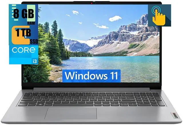 Main image of Lenovo Ideapad 1i 15 Laptop, 15.6" FHD (1920x1080) Touchscreen, Intel Core i3-1215U 6-core processor, Intel UHD Graphics, 8GB DDR4  1TB PCIe SSD, Wi-Fi, HDMI, Windows 11