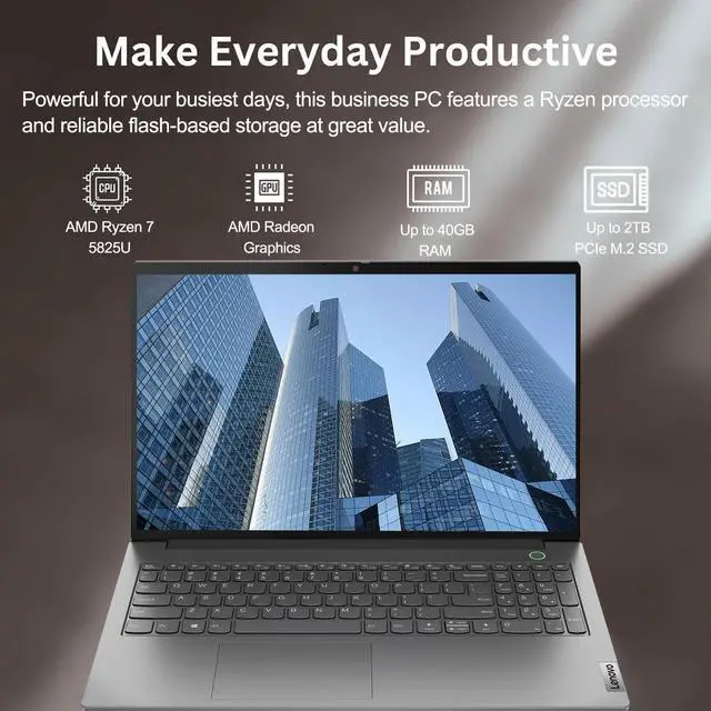 Alt view image 3 of 6 - Lenovo ThinkBook 15 Business Laptop, 15.6" FHD Display, AMD Ryzen 7 5825U 8 Cores Processor, AMD Radeon Graphics, 16GB DDR4  1TB PCIe SSD, FP Reader, HDMI, RJ45, Webcam, Wi-Fi 6, Windows 11
