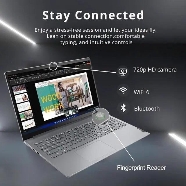 Alt view image 6 of 6 - Lenovo ThinkBook 15 Business Laptop, 15.6" FHD Display, AMD Ryzen 7 5825U 8 Cores Processor, AMD Radeon Graphics, 16GB DDR4  1TB PCIe SSD, FP Reader, HDMI, RJ45, Webcam, Wi-Fi 6, Windows 11