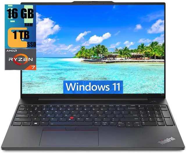 Main image of Lenovo ThinkPad E16 Business Laptop, 16" WUXGA Display, AMD Ryzen 7 7730U 8 Cores Processor, AMD Radeon Graphics, 16GB DDR4  1TB PCIe SSD, Webcam, FP Reader, Backlit KB, Wi-Fi 6, Windows 11
