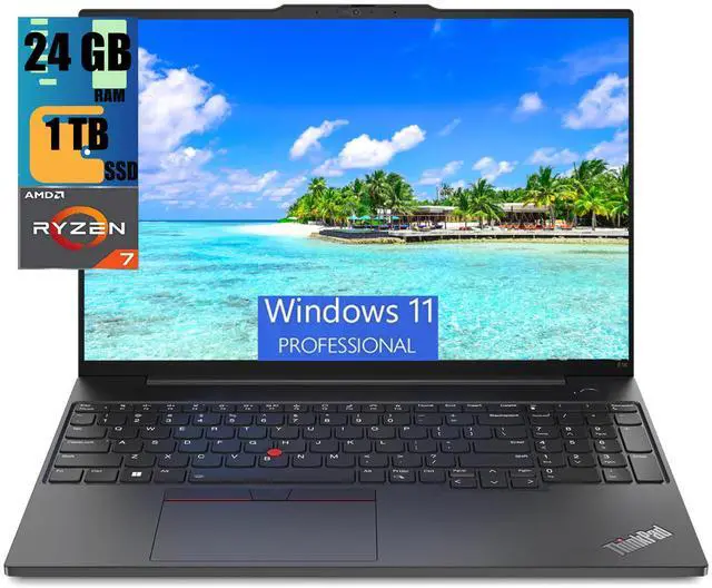 Main image of Lenovo ThinkPad E16 Business Laptop, 16" WUXGA Display, AMD Ryzen 7 7730U 8 Cores Processor, AMD Radeon Graphics, 24GB DDR4  1TB PCIe SSD, Webcam, FP Reader, Backlit KB, Wi-Fi 6, Windows 11 Pro