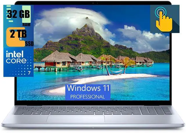Main image of Dell Inspiron 16 Business Laptop, 16" WUXGA Touchscreen, Intel Core 7 150U 10-Core Processor, Intel Iris Xe Graphics, 32GB DDR4  2TB PCIe SSD, Wi-Fi 6E Backlit KB Fingerprint, Windows 11 Pro