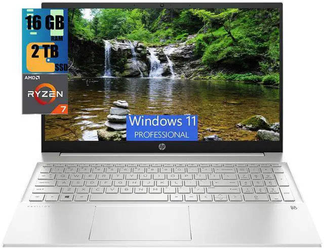 Main image of HP Pavilion 15 Laptop, 15.6" Full HD Touchscreen, AMD Ryzen 7 5825U 8 Cores Processor, AMD Radeon Graphics, 16GB DDR4  2TB PCIe SSD, Backlit Keyboard, Wi-Fi 6, HDMI, Bluetooth, Windows 11 Pro