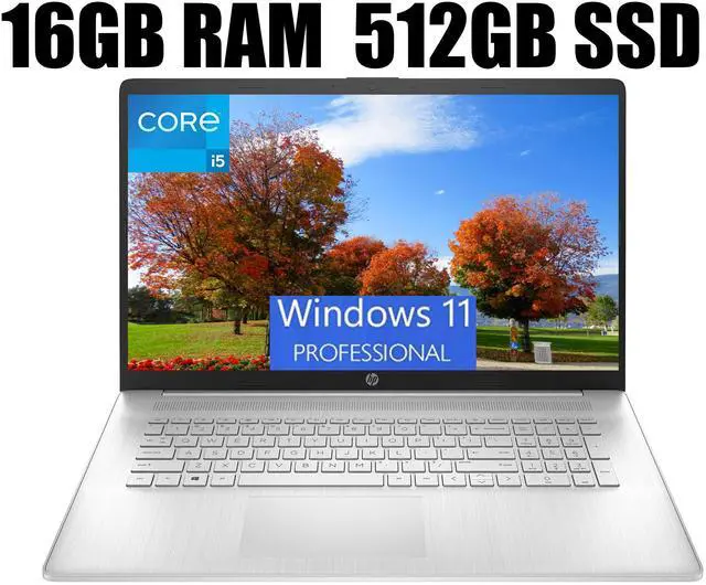 Main image of HP 17 Laptop, 17.3" FHD (1920 x 1080) Display, Intel Core i5-1135G7 2.40GHz Quad-Core Processor, Intel Iris Xe Graphics, 16GB DDR4  512GB PCIe SSD, Wi-Fi 5, Bluetooth, HDMI, Webcam, Windows 11 Pro