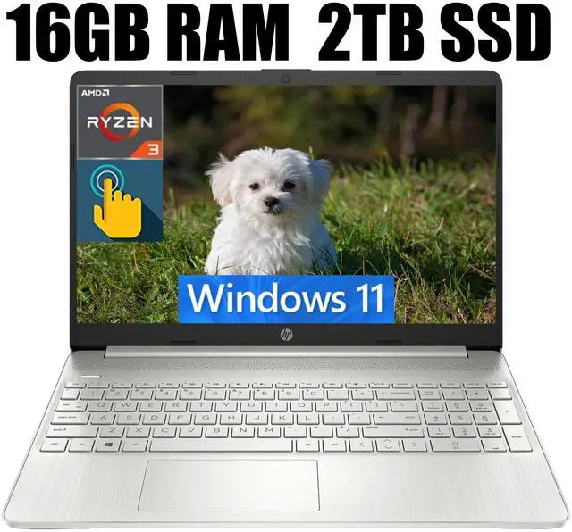 Main image of HP 15 Laptop, 15.6" HD Touchscreen, AMD Ryzen 3 3250U 2 cores processor, AMD Radeon Graphics, 16GB DDR4  2TB PCIe SSD, HDMI Bluetooth WiFi Webcam, Windows 11