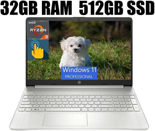 Main image of HP 15 Laptop, 15.6" HD Touchscreen, AMD Ryzen 3 3250U 2 cores processor, AMD Radeon Graphics, 32GB DDR4  512GB PCIe SSD, HDMI Bluetooth WiFi Webcam, Windows 11 Pro