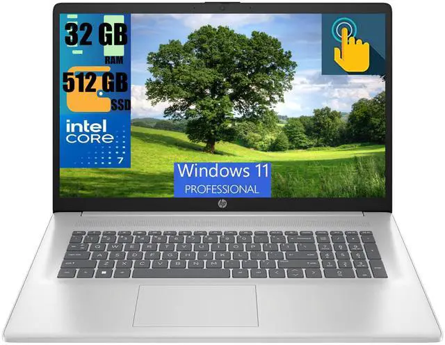 Main image of HP 17 Laptop, 17.3" HD+ (1600 x 900) Touchscreen, Intel 7 150U 10-Cores Processor, Intel Graphics, 32GB DDR4  512GB PCIe SSD, Wi-Fi 6 (2x2) and Bluetooth 5.3, Windows 11 Pro