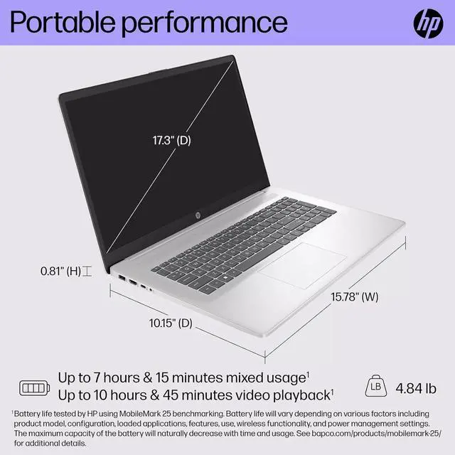 Alt view image 6 of 6 - HP 17 Laptop, 17.3" HD+ (1600 x 900) Touchscreen, Intel 7 150U 10-Cores Processor, Intel Graphics, 32GB DDR4  2TB PCIe SSD, Wi-Fi 6 (2x2) and Bluetooth 5.3, Windows 11 Pro