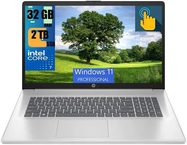 Main image of HP 17 Laptop, 17.3" HD+ (1600 x 900) Touchscreen, Intel 7 150U 10-Cores Processor, Intel Graphics, 32GB DDR4  2TB PCIe SSD, Wi-Fi 6 (2x2) and Bluetooth 5.3, Windows 11 Pro