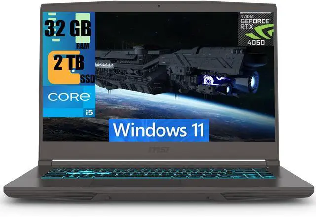 Main image of MSI Thin 15 Gaming Laptop, 15.6" FHD 144Hz Display, Intel Core i5-13420H 8-core Processor, NVIDIA GeForce RTX 4050 6GB, 32GB DDR5  2TB PCIe SSD, WiFi 6, Backlit Keyboard, Cooler Boost, Windows 11