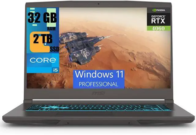 Main image of MSI Thin 15 Gaming Laptop, 15.6" FHD 144Hz Display, Intel Core i5-13420H 8-core Processor, GeForce RTX 4060 8GB, 32GB DDR4  2TB PCIe SSD, WiFi 6, Backlit Keyboard, Bluetooth 5.2, Windows 11 Pro