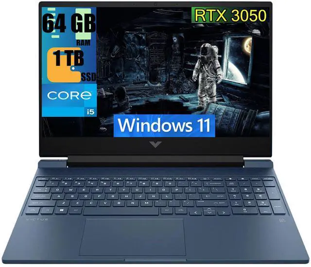 Main image of HP Victus 15 Gaming Laptop, 15.6" FHD 144Hz Display, Intel Core i5-12450H 8 Cores Processor, NVIDIA GeForce RTX 3050 4 GB GDDR6, 64GB DDR4  1TB PCIe SSD, Backlit KB, Webcam, Wi-Fi 6, Windows 11