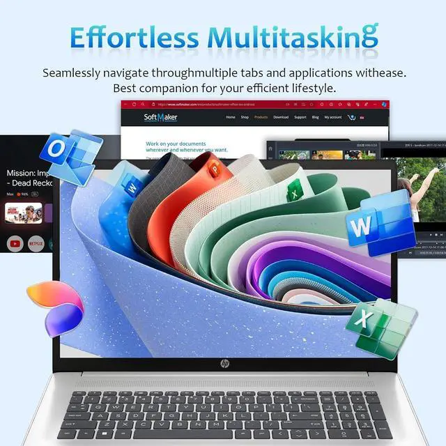 Alt view image 5 of 6 - HP 17t Performance Business Laptop, 17.3" FHD Display, Intel Core i7-1355U 10 Cores Processor, Intel Iris Xe Graphics, 32GB DDR4  1TB PCIe SSD, Fingerprint Reader, Wi-Fi 6, Backlit KB, Windows 11 Pro