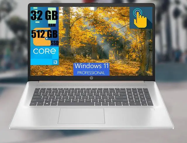 Main image of HP 17 Laptop, 17.3" HD+ (1600 x 900) Touchscreen, Intel Core i3-N305 8 Cores Processor, Intel UHD Graphics, 32GB DDR4  512GB PCIe SSD, Fingerprint Reader, Wi-Fi 6, Windows 11 Pro