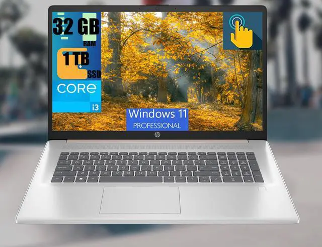 Main image of HP 17 Laptop, 17.3" HD+ (1600 x 900) Touchscreen, Intel Core i3-N305 8 Cores Processor, Intel UHD Graphics, 32GB DDR4  1TB PCIe SSD, Fingerprint Reader, Wi-Fi 6, Windows 11 Pro
