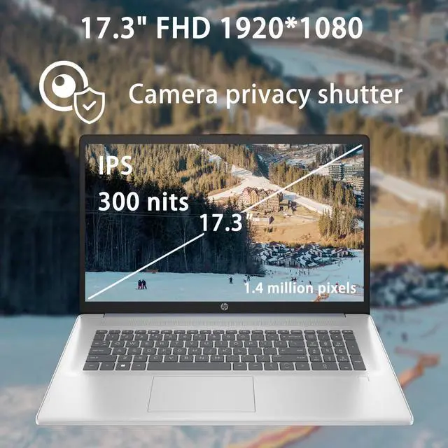Alt view image 2 of 4 - HP 17 Laptop, 17.3" FHD (1920 x 1080) Display, Intel Core 7 150U 10 cores Processor, Intel UHD Graphics, 16GB DDR4  512GB PCIe SSD, Fingerprint Reader, Backlit Keyboard, Wi-Fi 6, Windows 11 Pro