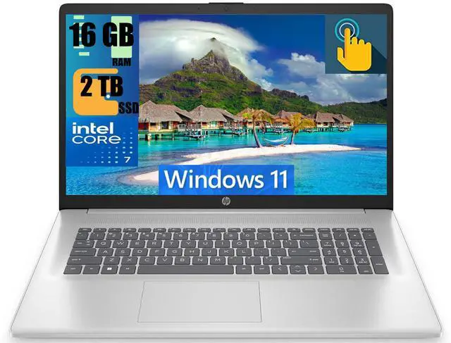 Main image of HP 17 Business Laptop, 17.3" HD+ Touchscreen, Intel Core 7 150U 10-Core Processor, Intel Graphics, 16GB DDR4  2TB PCIe SSD, Backlit Keyboard, Wi-Fi 6, Bluetooth 5.3, Windows 11
