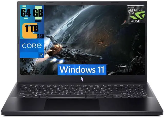 Main image of Acer Nitro V 15 Gaming Laptop, 15.6" FHD 144Hz Display, Intel Core i7-13620H 10-core Processor, NVIDIA GeForce RTX 4050 6GB Graphic, 64GB DDR5  1TB PCIe SSD, Backlit KB, Bluetooth 5.1, Windows 11