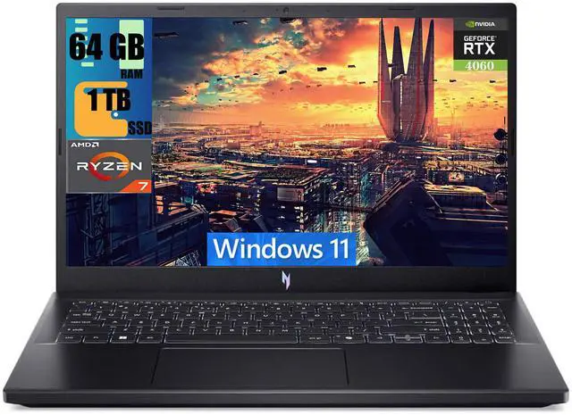 Main image of Acer Nitro V 16 Gaming Laptop, 16" FHD 144Hz Display, AMD Ryzen 7 7735HS 8-core Processor, NVIDIA GeForce RTX 4060 8GB Graphic, 64GB DDR5  1TB PCIe SSD, Backlit KB, Bluetooth 5.1, Windows 11
