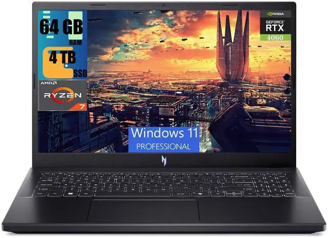 Main image of Acer Nitro V 16 Gaming Laptop, 16" FHD 144Hz Display, AMD Ryzen 7 7735HS 8-core Processor, NVIDIA GeForce RTX 4060 8GB Graphic, 64GB DDR5  4TB PCIe SSD, Backlit KB, Bluetooth 5.1, Windows 11 Pro