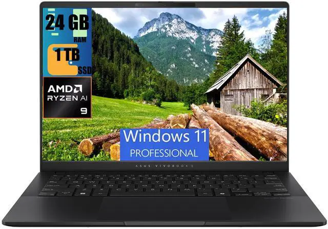 Main image of ASUS Vivobook S 14 Laptop, 14.0" OLED 2.8K (2880x1800) Display, Ryzen AI 9 365 Deca Core Processor, AMD Radeon Graphics, 24GB DDR4  1TB PCIe SSD, RGB KB, WiFi 6E, Webcam, Windows 11 Pro