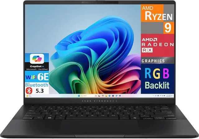 Alt view image 2 of 6 - ASUS Vivobook S 14 Laptop, 14.0" OLED 2.8K (2880x1800) Display, Ryzen AI 9 365 Deca Core Processor, AMD Radeon Graphics, 40GB DDR4  512GB PCIe SSD, RGB KB, WiFi 6E, Webcam, Windows 11
