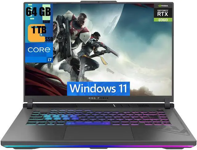 Main image of ASUS ROG Strix G16 Gaming Laptop, 16" FHD 165Hz Display, Intel 14-core i7-13650HX Processor, GeForce RTX 4060 8GB Graphic, 64GB DDR5  1TB PCIe SSD, RGB Backlit Keyboard, Wi-Fi 6E, Windows 11