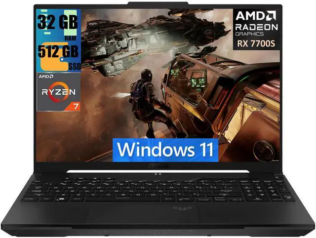 Main image of ASUS TUF A16 Gaming Laptop, 16" FHD+ (1920x1200) 165Hz Display, AMD Ryzen 7 7735HS 8 Cores Processor, AMD Radeon RX7600S Graphics, 32GB DDR5  512GB PCIe SSD, Backlit Keyboard, Windows 11