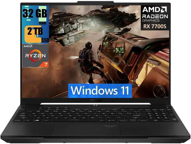 Main image of ASUS TUF A16 Gaming Laptop, 16" FHD+ (1920x1200) 165Hz Display, AMD Ryzen 7 7735HS 8 Cores Processor, AMD Radeon RX7600S Graphics, 32GB DDR5  2TB PCIe SSD, Backlit Keyboard, Windows 11